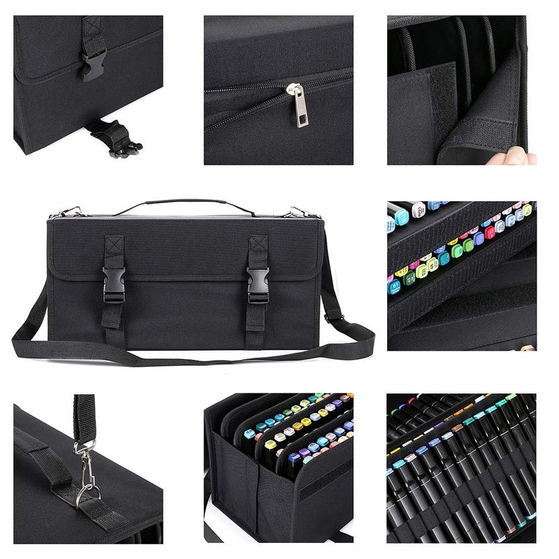 BTSKY New 171 Slots Marker Case Lipstick Organizer-Canvas Markers Holder for for Primascolor Markers and Copic Sketch Markers (Black) - Image 4